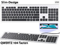 GeneralKeys USB-Voll-Tastatur, Super-Slim mit Scissor-Tasten, Ziffernblock, flach; Funktastatur & -Maus Sets 